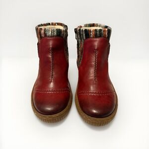 Rieker Felicitas Leather Booties Red Cuff Knit Z6784-35 Womens Size 40 US 9